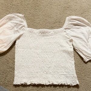GAP White Smocked Puff Sleeve Blouse